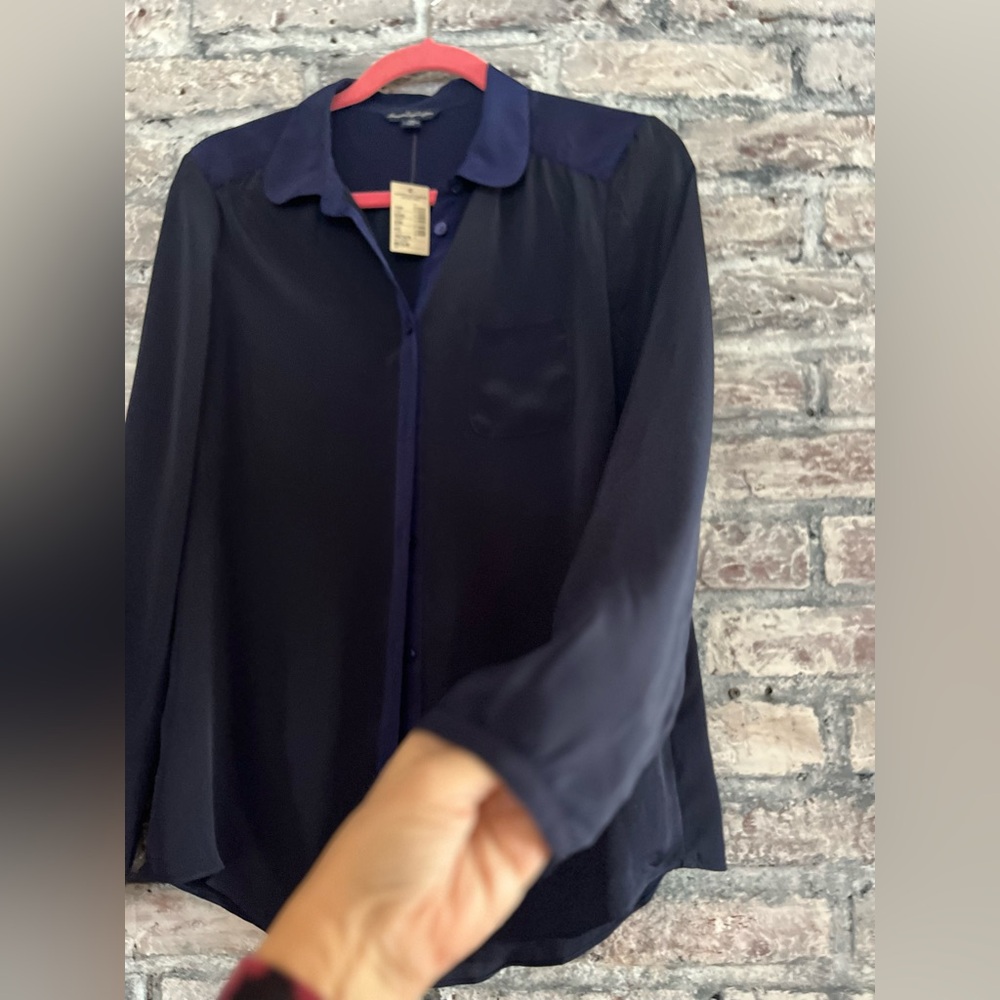 American Eagle Outfitters Dark Blue/Almostblack Button-Up Shirt NWTsmoke/petfree - Picture 5 of 6